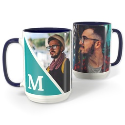 Blue Photo Mug, 15oz with Modern Triangle design