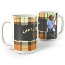 White Photo Mug, 15oz with Plaid Dad design
