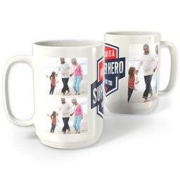 White Photo Mug, 15oz with Super Hero Dad design
