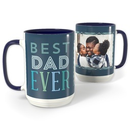 Blue Photo Mug, 15oz with Best Dad Plaid design