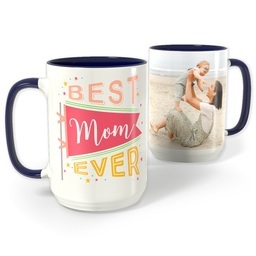 Blue Photo Mug, 15oz with Best Mom Flag design