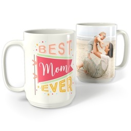 White Photo Mug, 15oz with Best Mom Flag design