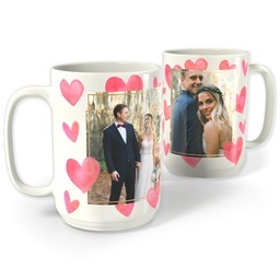 White Photo Mug, 15oz with Cascading Hearts design