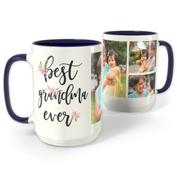 Blue Photo Mug, 15oz with Floral Grandma design