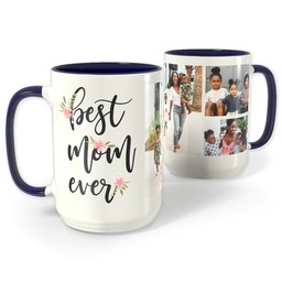 Blue Photo Mug, 15oz with Floral Mom Script design
