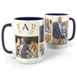 Blue Photo Mug, 15oz with Monogram Laurel design