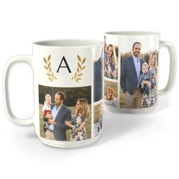White Photo Mug, 15oz with Monogram Laurel design