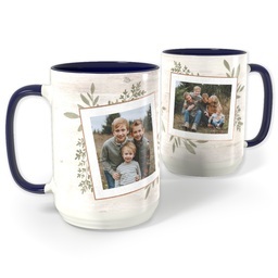 Blue Photo Mug, 15oz with Muted Botanical design