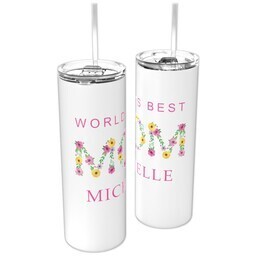 Personalized Tumbler with Straw with Floral Best Mom design