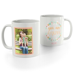 White Photo Mug, 11oz with Amazing Floral Wreath design