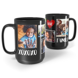 Black Ceramic Mug, 15oz with Family XOXOXO design
