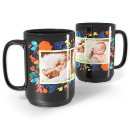 Black Ceramic Mug, 15oz with Floral Blessing design
