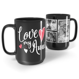 Black Ceramic Mug, 15oz with Hearts Aunt design