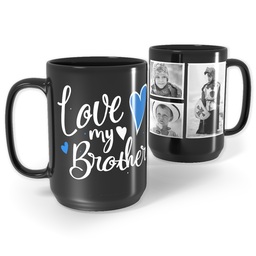 Black Ceramic Mug, 15oz with Hearts Brother design