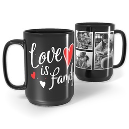 Black Ceramic Mug, 15oz with Hearts Family design