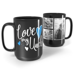 Black Ceramic Mug, 15oz with Hearts Uncle design