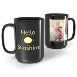 Black Ceramic Mug, 15oz with Hello Sunshine design