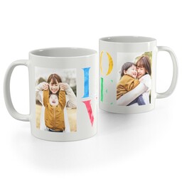 White Photo Mug, 11oz with Love Stack Platter design