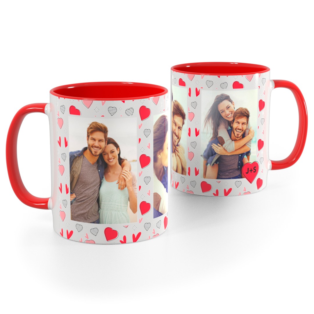 Custom Two-Tone Photo Mugs – colored handle and interior for couples