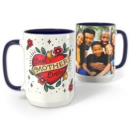 Blue Photo Mug, 15oz with Best Mom Ever Heart design