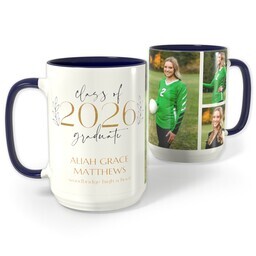 Blue Photo Mug, 15oz with Classy Grad Laurels 2026 design