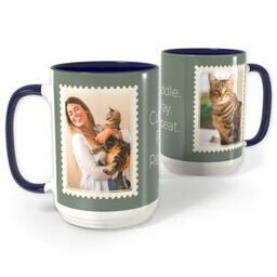 Blue Photo Mug, 15oz with Cuddle. Play. Repeat. design