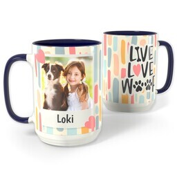Blue Photo Mug, 15oz with Live Love Woof design