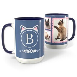 Blue Photo Mug, 15oz with Meow design