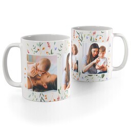 White Photo Mug, 11oz with Pastel Garden design