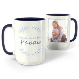 Blue Photo Mug, 15oz with Strongh and Kind heart Papaw design