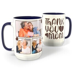Blue Photo Mug, 15oz with Thank you Mom design