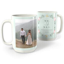 White Photo Mug, 15oz with Fairy Garden design