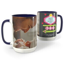 Blue Photo Mug, 15oz with Odds on 1st Dad design
