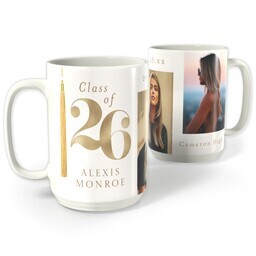 White Photo Mug, 15oz with Grads Big Date 2026 design