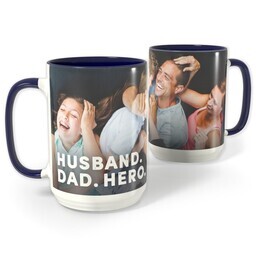 Blue Photo Mug, 15oz with Husband Dad Hero design