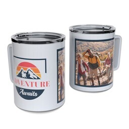 Personalized Coffee Travel Mugs with Adventure Awaits design