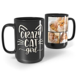 Black Ceramic Mug, 15oz with Crazy Cat Girl  design