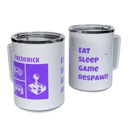 Personalized Coffee Travel Mugs with Eat Sleep Game Respawn design