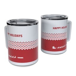 Personalized Coffee Travel Mugs with Happy Holidays design