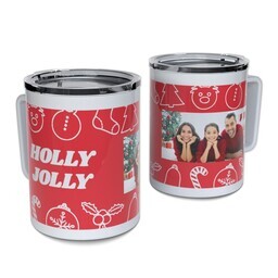Personalized Coffee Travel Mugs with Holly Jolly design