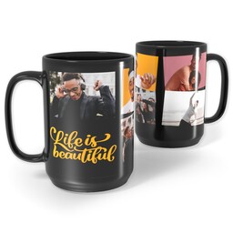 Black Ceramic Mug, 15oz with Life is Beautiful  design