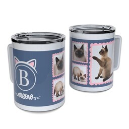 Personalized Coffee Travel Mugs with Meow design