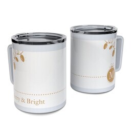 Personalized Coffee Travel Mugs with Merry and Bright design