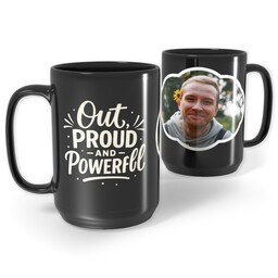 Black Ceramic Mug, 15oz with Proud and Powerful  design