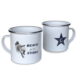 Personalized Enamel Campfire Mugs with Reach for the Stars design