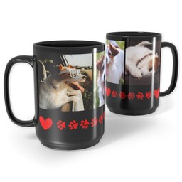 Black Ceramic Mug, 15oz with RedHeartsandPaws  design