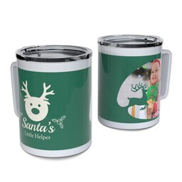Personalized Coffee Travel Mugs with Santa's Little Helper design