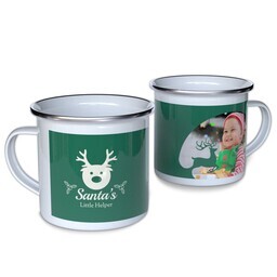 Personalized Enamel Campfire Mugs with Santa's Little Helper design