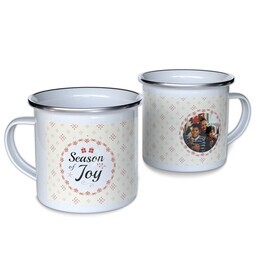 Personalized Enamel Campfire Mugs with Season of Joy design