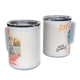 Personalized Coffee Travel Mugs with Summer Palms design